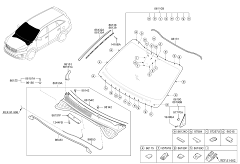 2020 Kia Sorento Windshield Glass Assembly Diagram for 86110C6190