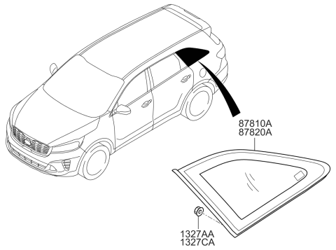 2020 Kia Sorento Glass & Moulding Assembly Diagram for 87820C6000