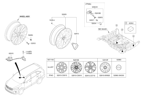 2019 Kia Sorento Aluminum Wheel Assembly Diagram for 52910C5510
