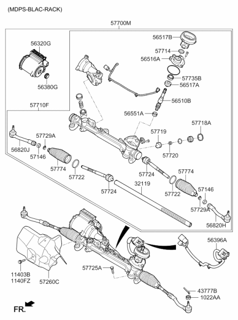 2020 Kia Sorento Steering Gear Box Pinion Assembly Diagram for 56511C5800