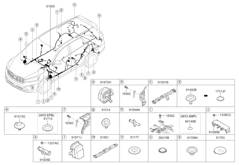 2020 Kia Sorento Floor Wiring Assembly Diagram for 91550C6170