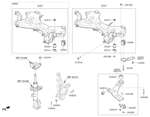 2019 Kia Sorento Crossmember Complete Diagram for 62405C6BA0