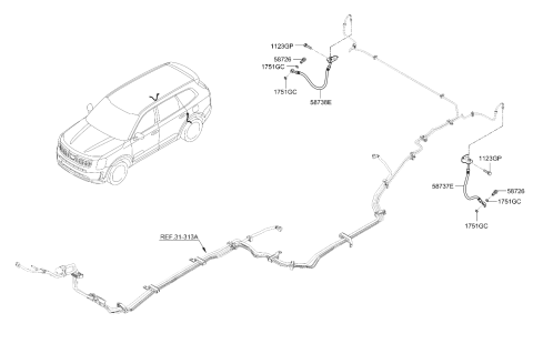 2023 Kia Telluride Rear Wheel Hose Right Hand Diagram for 58738S2000