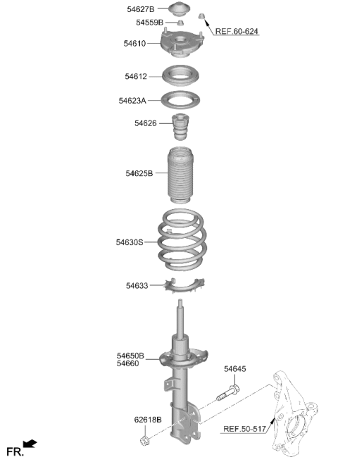 2023 Kia Telluride Front Strut Assembly Left Hand Diagram for 54650S9KA0