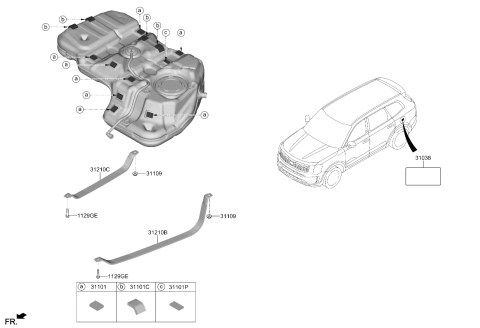 2024 Kia Telluride Fuel Tank Band Assembly Diagram for 31210S2000