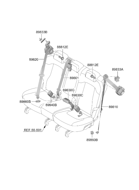 2026 Kia Sportage S/BELT ASSY-RR, CTR Diagram for 89850P1550WK