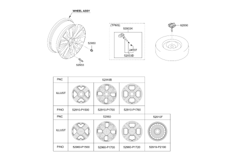2026 Kia Sportage Wheel Hub Cap Assembly Diagram for 52960P1500
