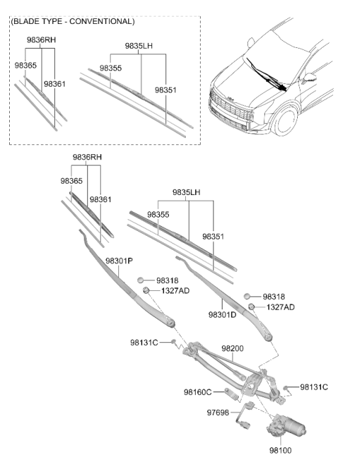 2026 Kia Sportage LINKAGE ASSY-WINDSHI Diagram for 98120P1500