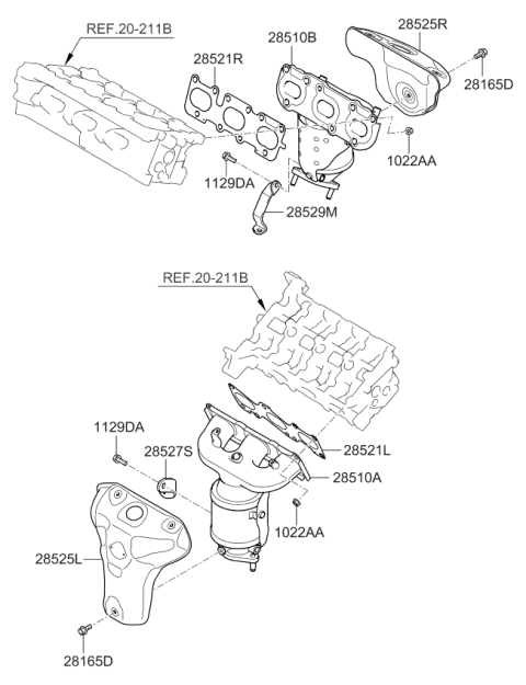 2020 Kia Sedona Exhaust Manifold Catalytic Assembly Diagram for 285103L320