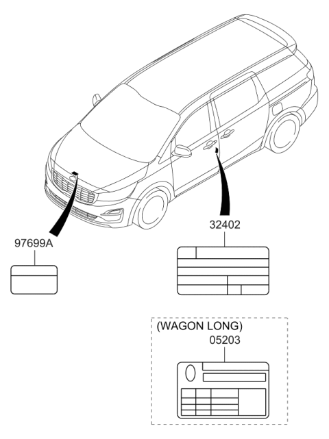 2021 Kia Sedona Tire Pressure Label Diagram for 05203A9710