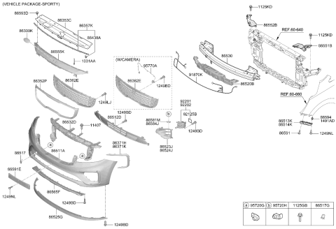 2021 Kia Sedona Front Bumper Grille Diagram for 86561A9NA0