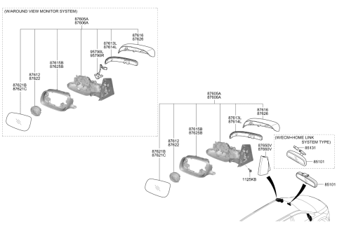 2021 Kia Sedona Outside Rear View Mirror Housing Cover Diagram for 87625A9100