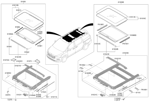 2019 Kia Sedona GUIDE ASSY-SUNROOF R Diagram for 81647A9100