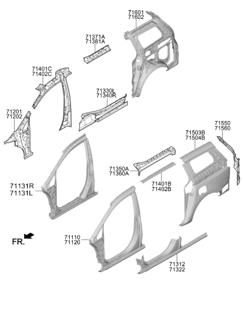 2019 Kia Sedona Quarter Inner Panel Assembly Right Hand Diagram for 71602A9100