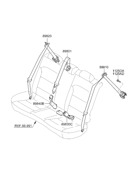 2021 Kia Niro Rear Seat Belt Assembly Center Diagram for 89850G5500CGS
