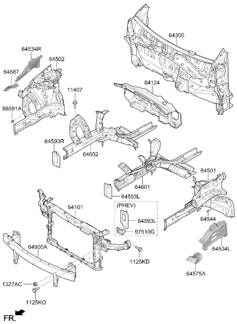 2022 Kia Niro Fender Bracket Assembly Diagram for 64615G5500