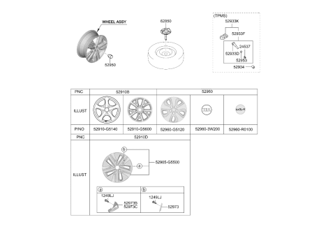 2022 Kia Niro Aluminium Wheel Assembly Diagram for 52905G5500