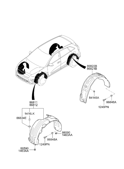 2021 Kia Niro Front Wheel Guard Assembly Diagram for 86811G5500