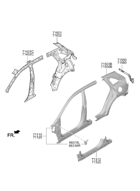 2020 Kia Niro Quarter Outer Panel Assembly Diagram for 71503G5C50