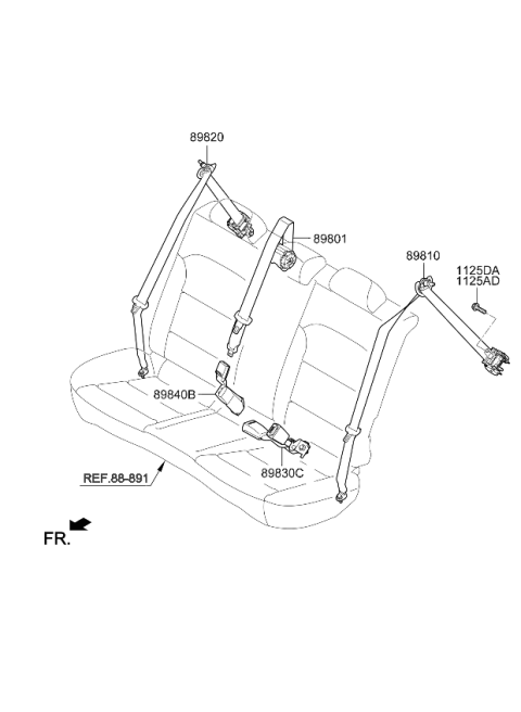 2022 Kia Niro EV Rear Seat Belt Assembly Center Diagram for 89850Q4500WK