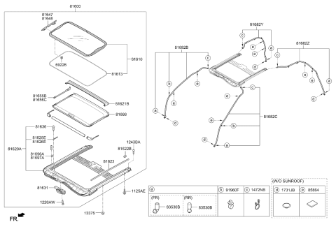 2021 Kia Niro EV Sunroof Glass Panel Assembly Diagram for 81610G5000