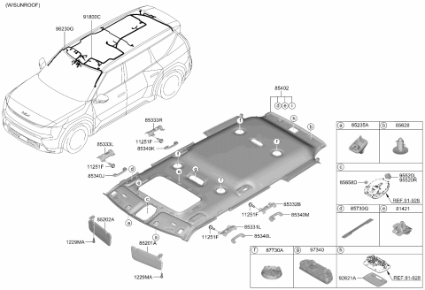 2025 Kia EV9 Sunvisor & Head Lining Diagram 2