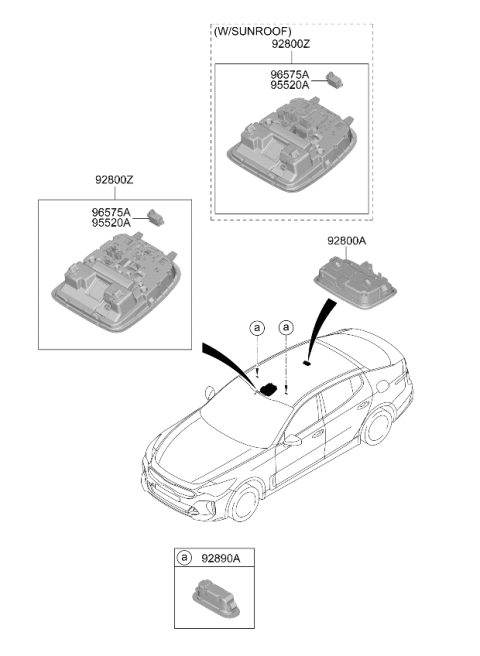 2023 Kia Stinger Overhead Console Lamp Assembly Diagram for 92810J5520TWK