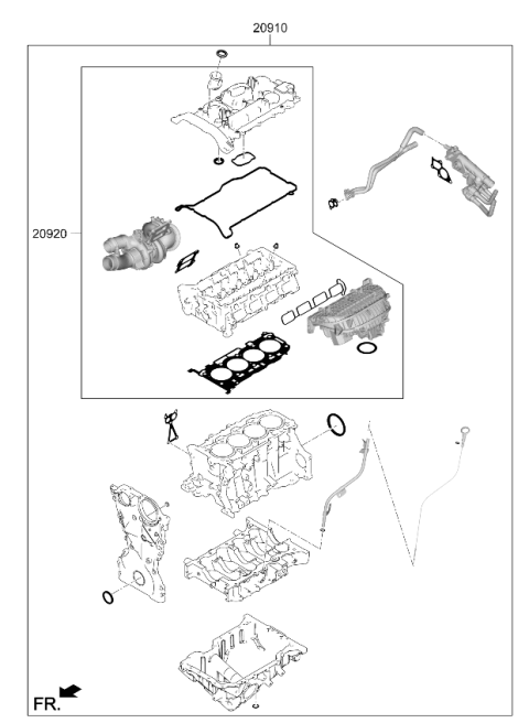 2023 Kia Stinger Engine Overhaul Gasket Kit Diagram for 209103LA04