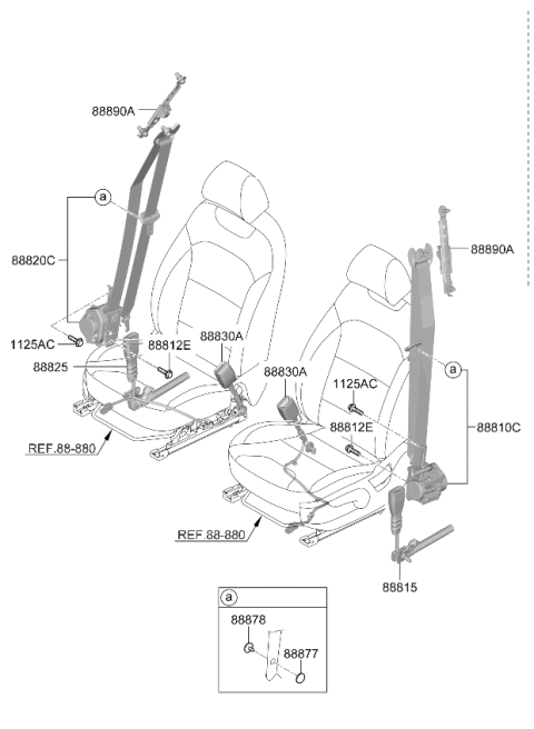 2023 Kia Stinger Front Seat Belt Assembly Left Hand Diagram for 88810J5500WWC
