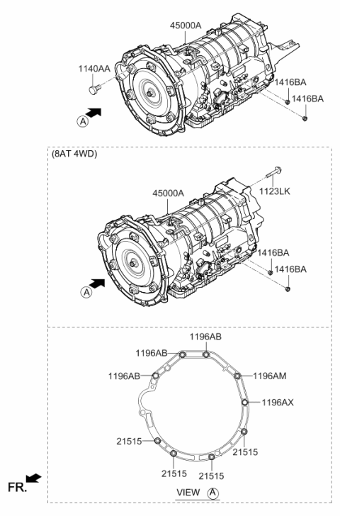 2022 Kia Stinger Automatic Transmission/Transaxle Assembly Diagram for 450004JAP0