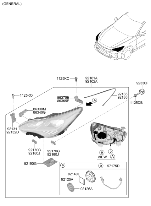 2022 Kia Stinger Head Lamp Assembly Left Hand Diagram for 92101J5520