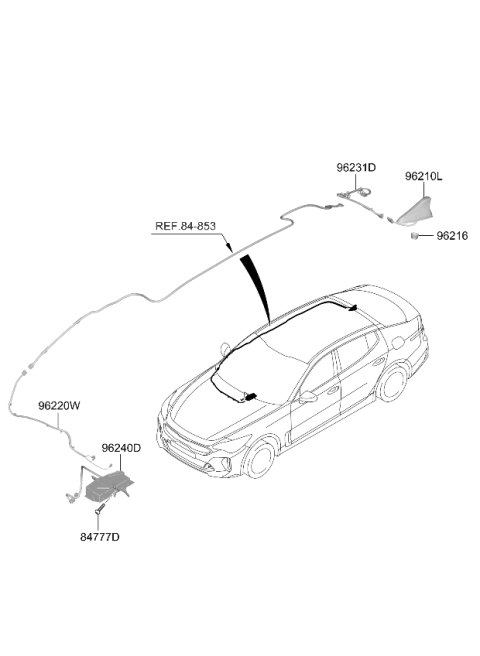 2022 Kia Stinger Antenna Feeder Cable Diagram for 96220J5UA0