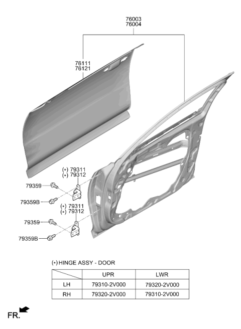 2022 Kia Stinger Front Door Outer Panel Diagram for 76121J5000