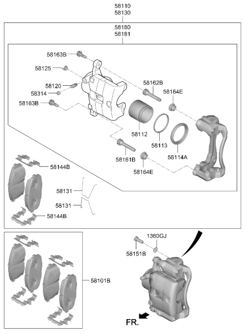 2023 Kia Seltos Front Brake Caliper, Right Diagram for 58190J9A00