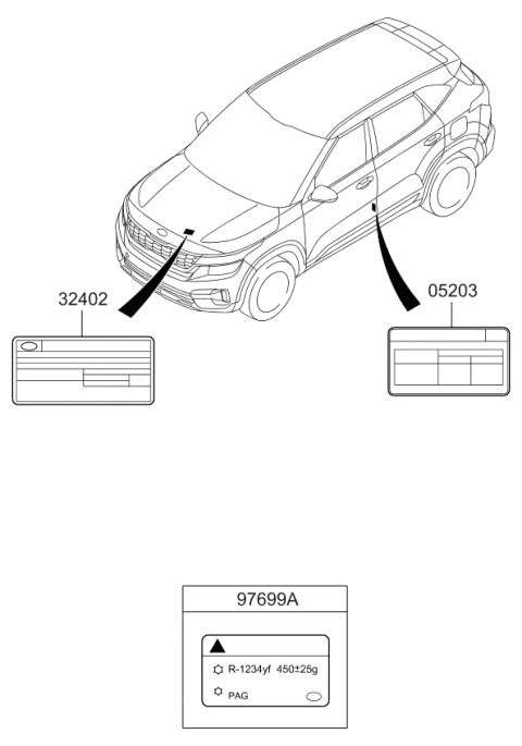 2022 Kia Seltos Tire Pressure Label Diagram for 05203Q5300