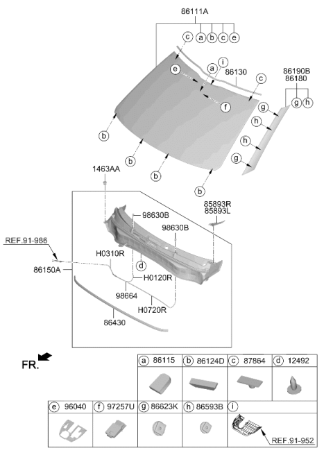 2023 Kia Seltos Windshield Glass Diagram for 86111Q5270
