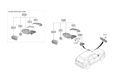 2022 Kia Seltos Outside Rear View Mirror Scalp Diagram for 87616Q5000