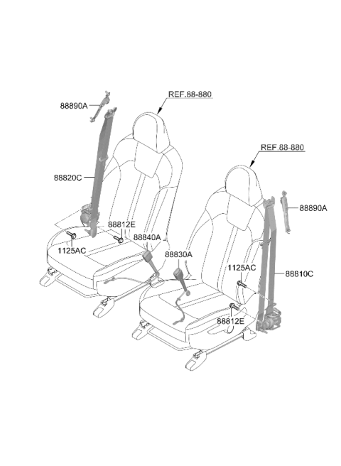 2022 Kia Sorento Front Seat Belt Buckle Assembly Diagram for 88830R5500GYT