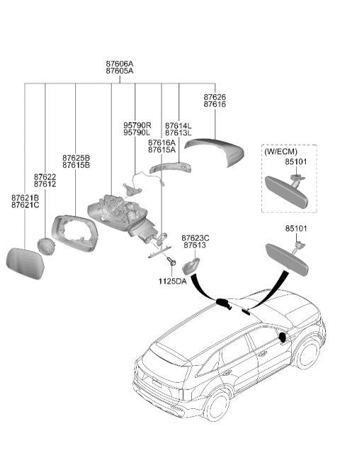 2023 Kia Sorento Rear View Inside Mirror Assembly Diagram for 85110L0000