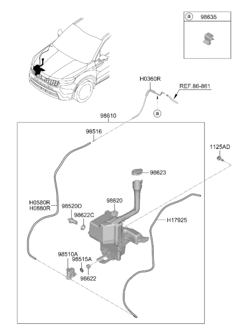 2022 Kia Sorento Motor & Pump Assembly-Windshield Washer Diagram for 98510M4000