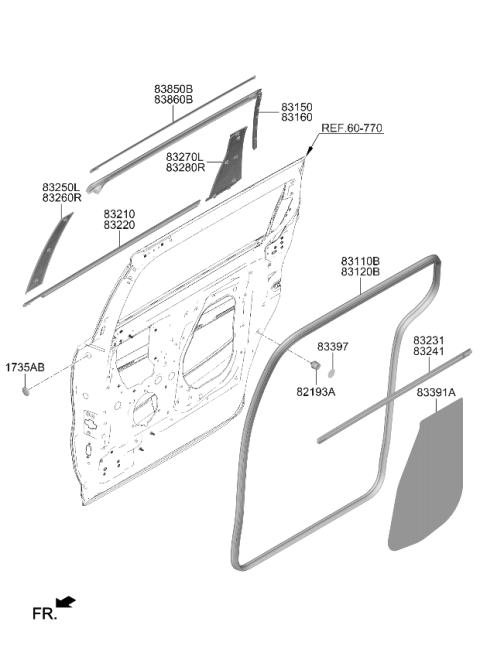 2025 Kia Carnival Rear Door Body Side Weatherstrip Diagram for 83120R0000