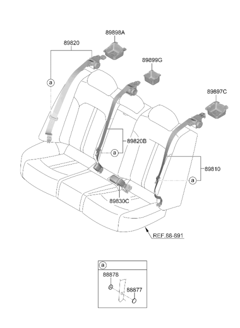 2024 Kia K5 Rear Seat Belt Buckle Assembly Diagram for 898A0L3000WK