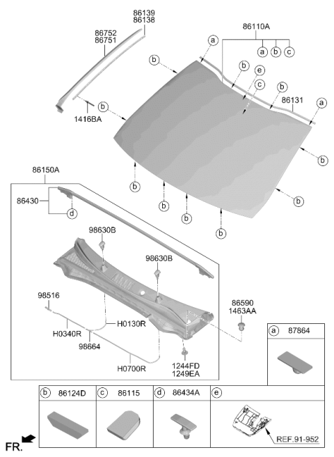 2023 Kia K5 Windshield Glass Assembly Diagram for 86110L3090