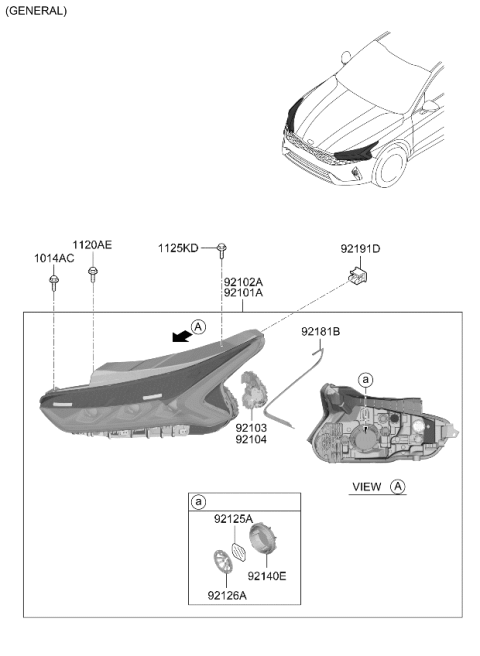 2022 Kia K5 Driver Side Headlight Assembly Diagram for 92101L3000