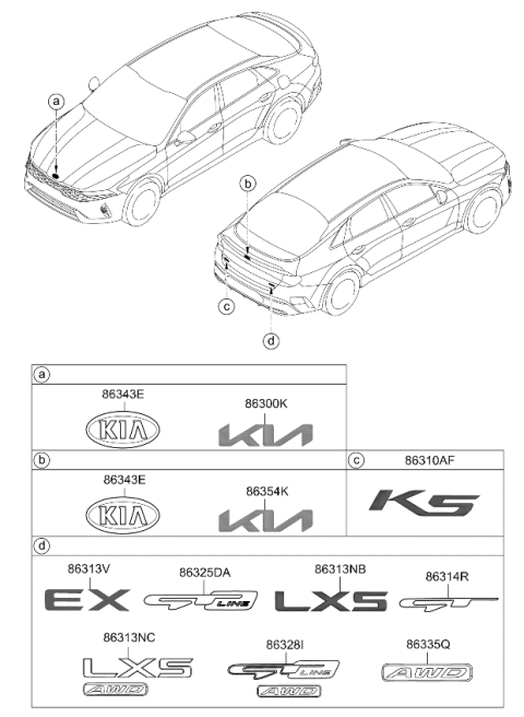 2021 Kia K5 EX Emblem Diagram for 86313L2000