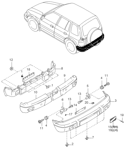 1999 Kia Sportage Rear Bumper Face Diagram for 0K02450221CXX