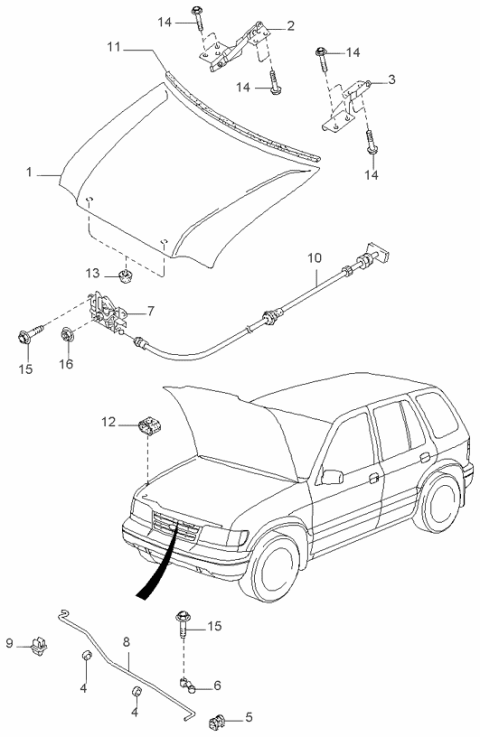 1998 Kia Sportage Stay-BONNET Diagram for 0K01856651A
