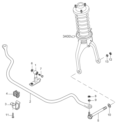 1999 Kia Sportage Drop Link Diagram for 0K01134160A
