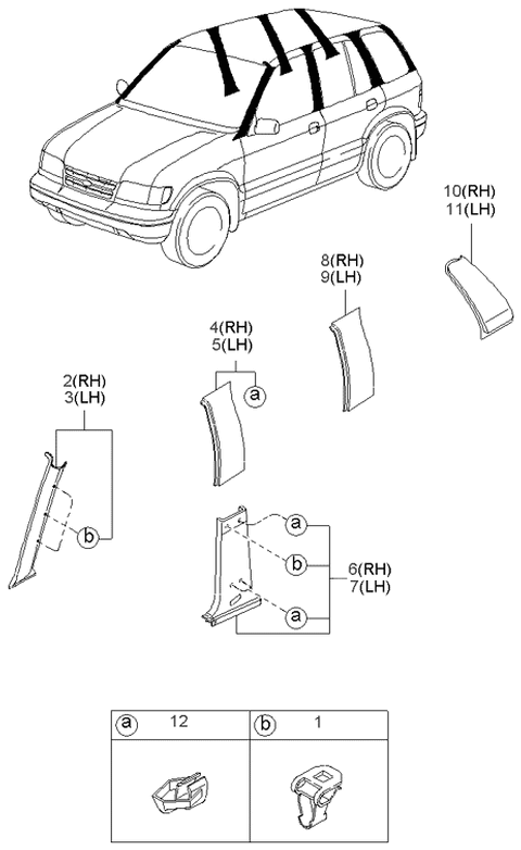 1997 Kia Sportage Pillar Trims Diagram 2