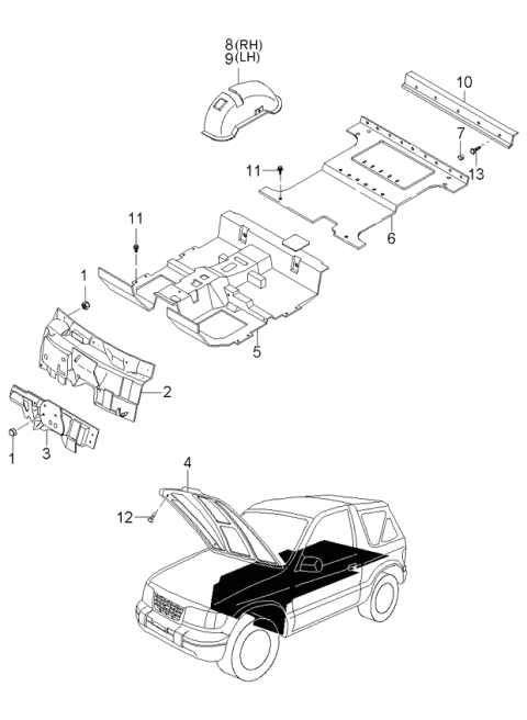 1999 Kia Sportage INSULATOR-DASHIN Diagram for 0K08A68621D